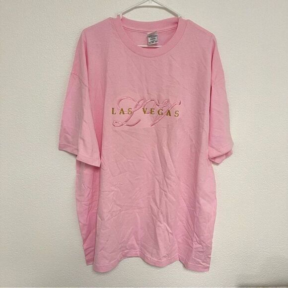 AAA Vintage Las Vegas Pink T Shirt Embroidered Made In USA 90s - Picture 1 of 6